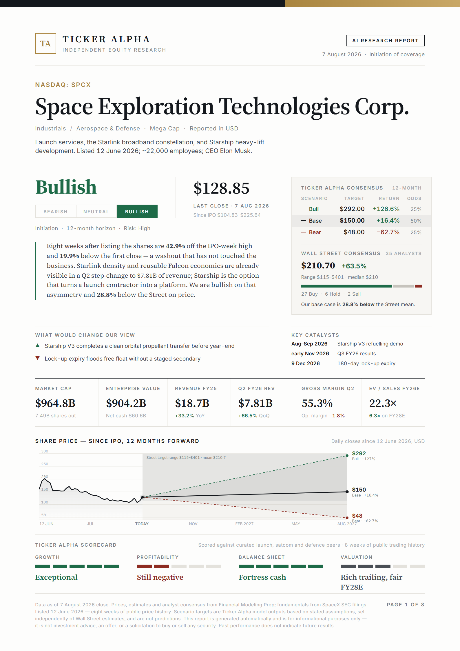 SpaceX equity research report cover